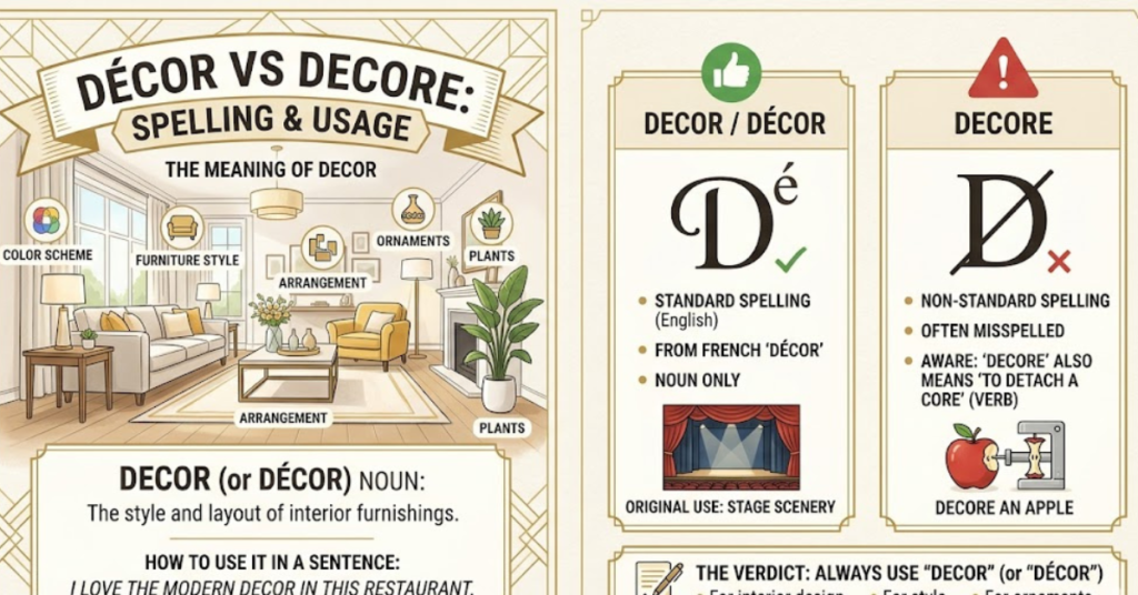 Decore or Decor: Correct Spelling & Meaning