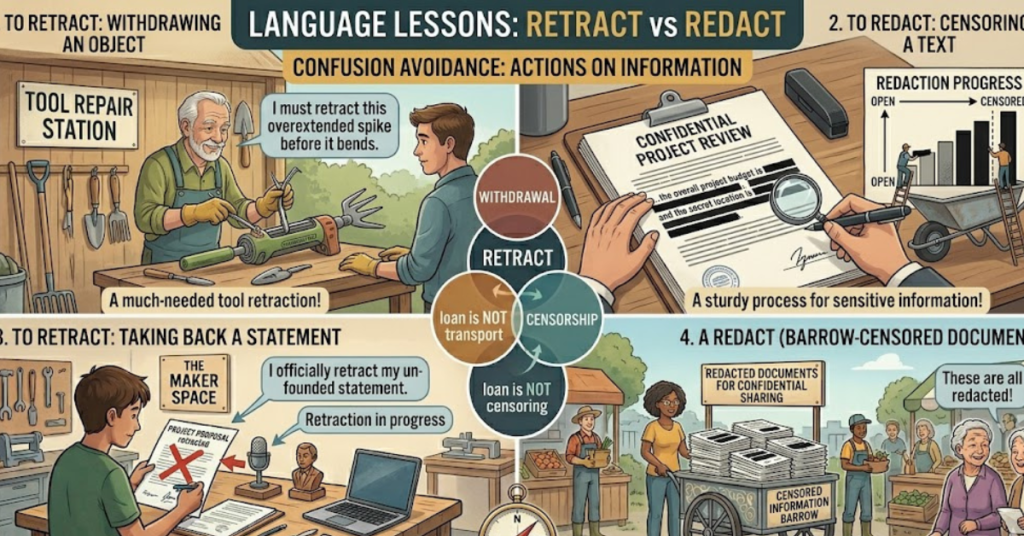 Retract vs Redact: Meaning, Differences, and Examples