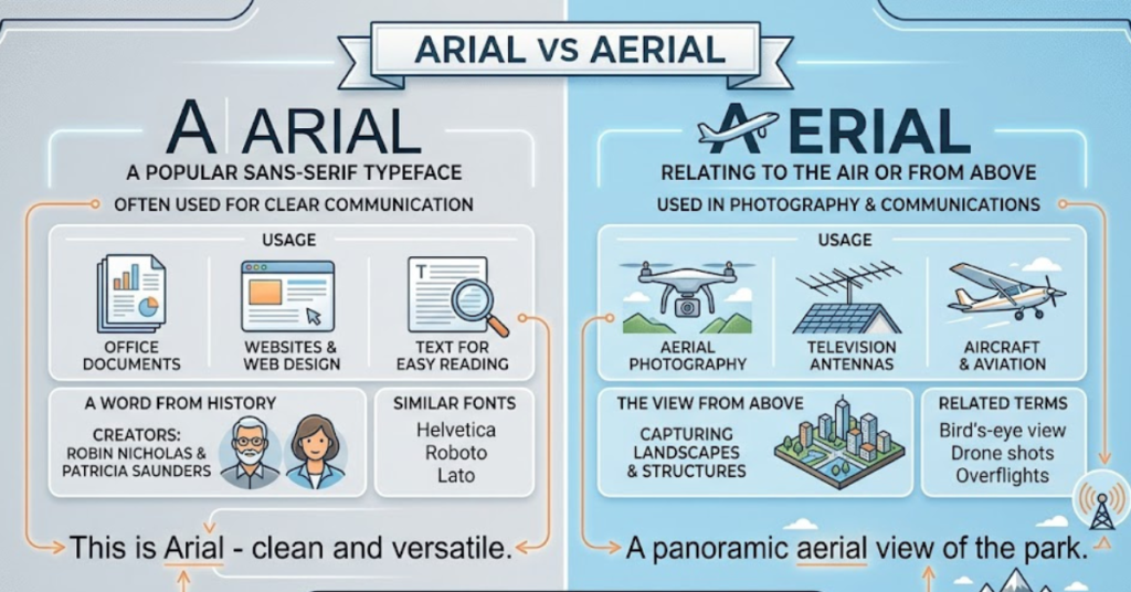 Arial vs Aerial: Meaning, Differences, and Usage Guide