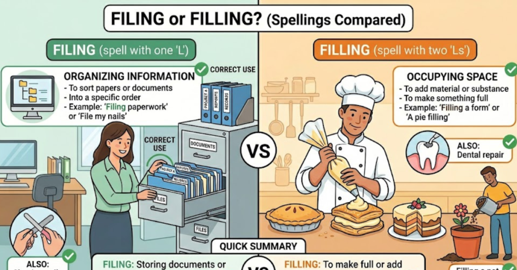 Filing or Filling: Meaning, Difference, and Usage Guide