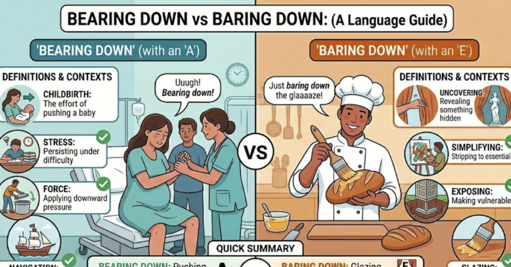 Bearing Down or Baring Down: Meaning and Correct Usage