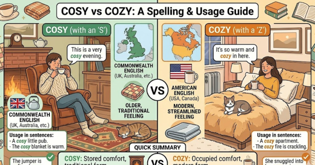 Cosy or Cozy: Meaning, Spelling, and Usage Explained