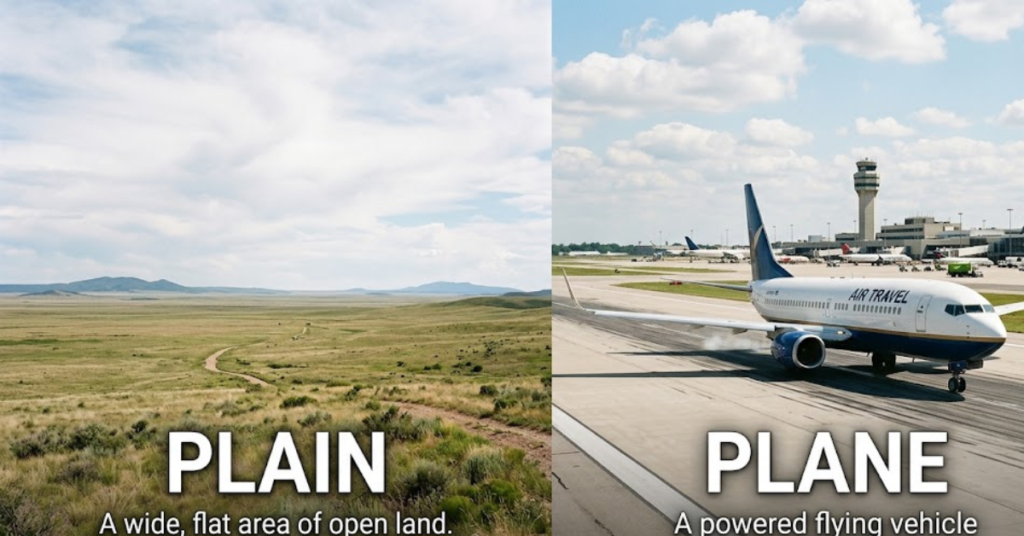 Plain vs Plane: Meaning, Difference, and Examples